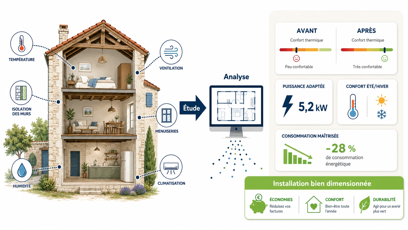 Etude thermique avant installation climatisation réversible Charente-Maritime