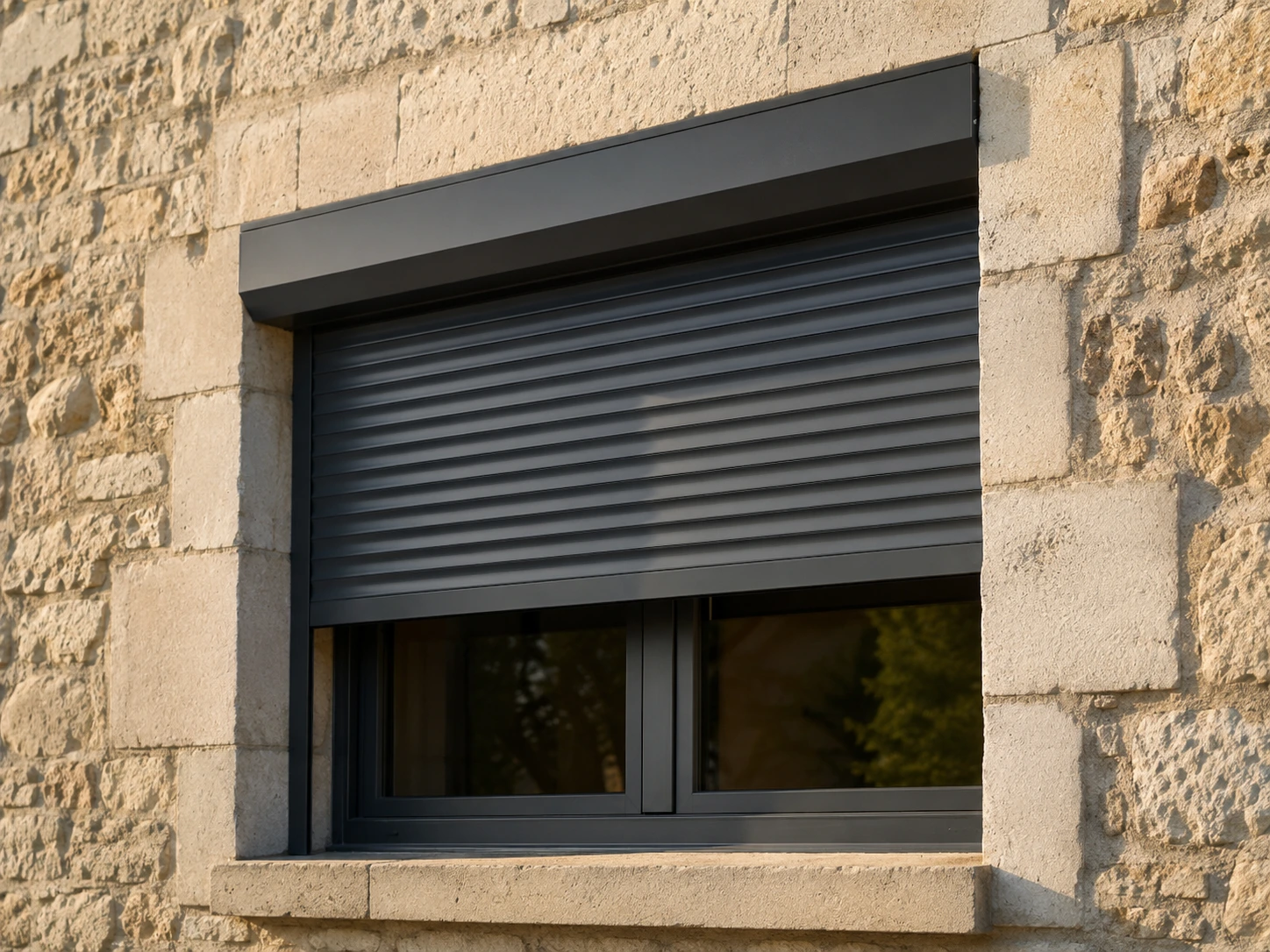 Volet roulant aluminium Lakal posé sur une fenêtre de maison en Charente-Maritime